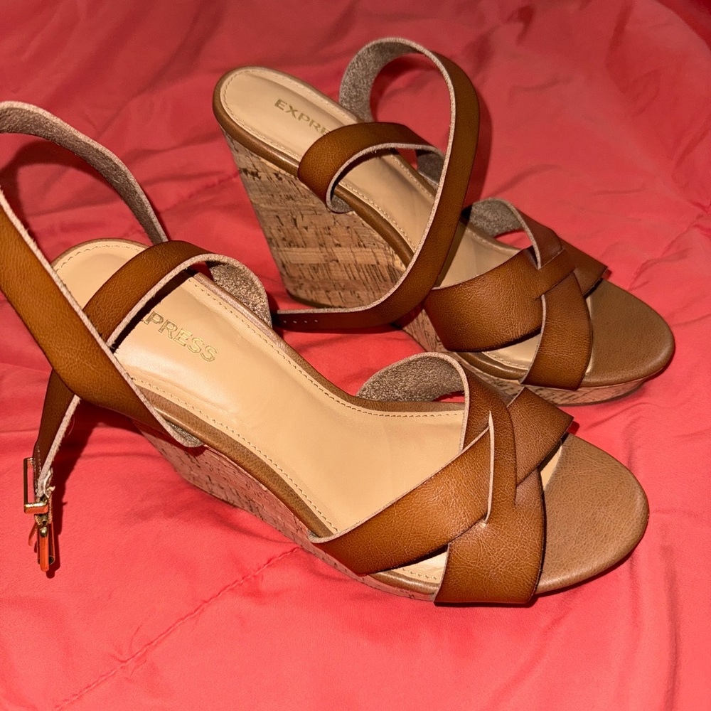 Express Brown Wedge Sandals (size 8)